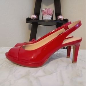 Red Kelly & Katie Slingback Peeptoe Heels, Size 8